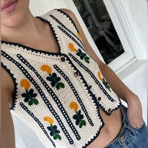 Vintage Inspired Crochet Knit Vest Top